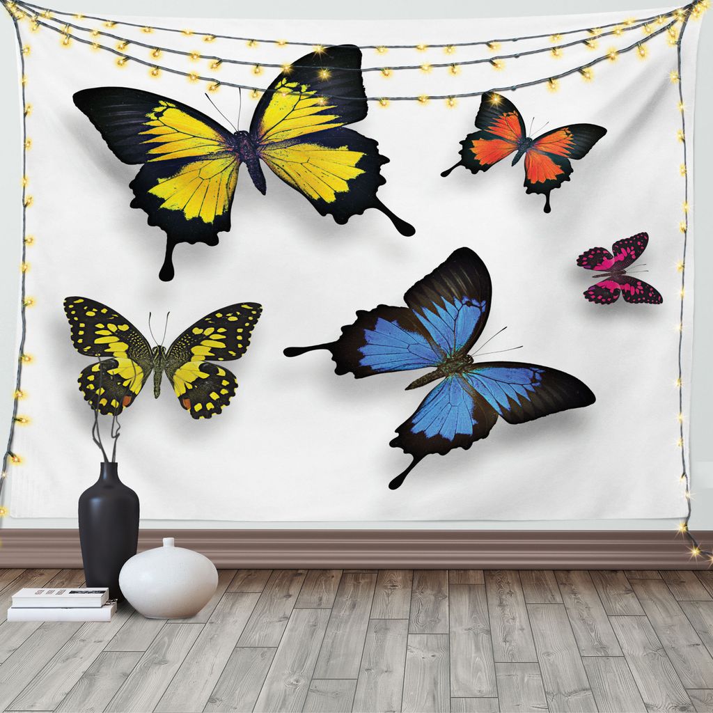 ABAKUHAUS Schmetterling Wandteppich, Natur-Motten-Flügel, Wohnzimmer Schlafzimmer Wandtuch Seidiges Satin Wandteppich, 150 x 100 cm, Mehrfarbig