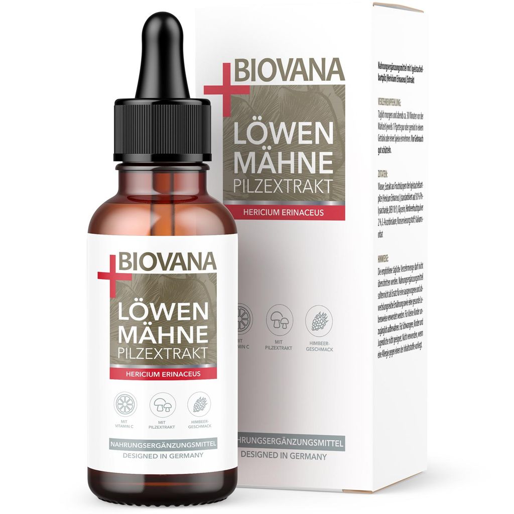 Biovana Löwenmähne Pilzextrakt Tropfen | Für die innere Balance | Reich an Vitaminen | 50ml