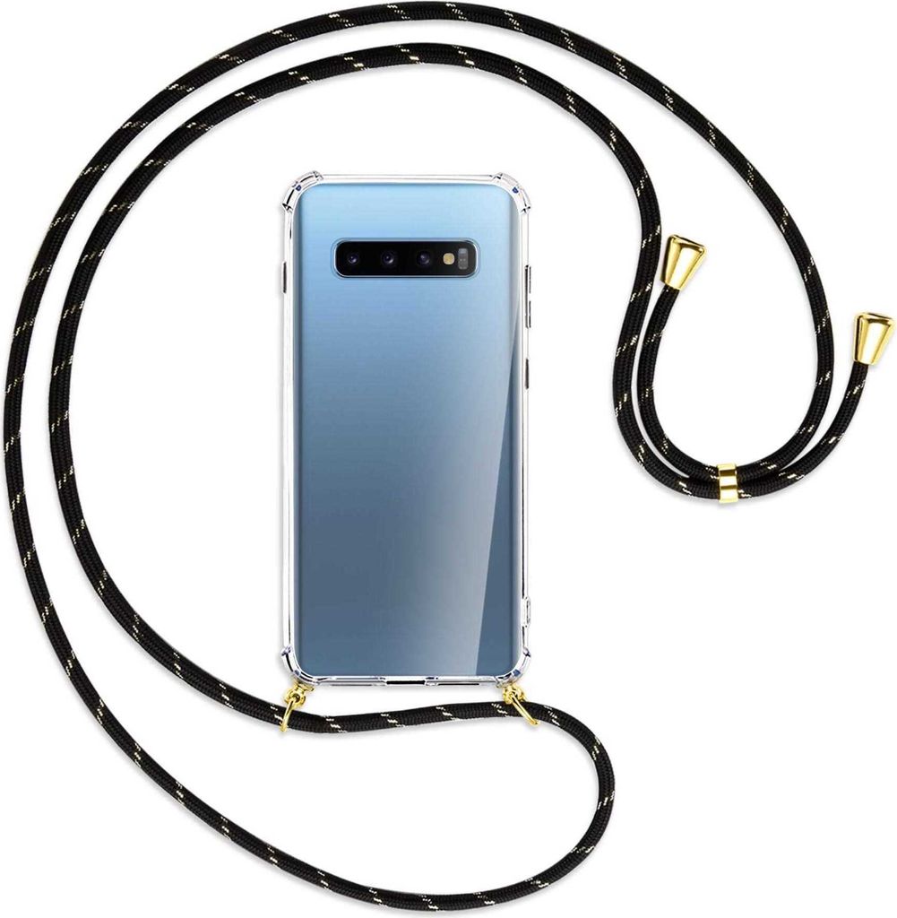 Handykette Backcover-Schutzhülle mit Band (Metall goldfarben) für Samsung Galaxy S10+ / S10 Plus - schwarz/gold