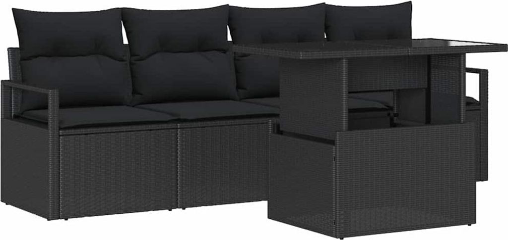 Gartensofa-set mit Kissen 5 pcs Schwarz Poly Rattan