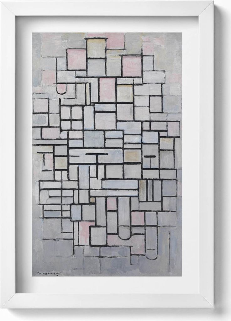 Moderne Kunst - geometrische Skizze– Wandbild mit Rahmen – Gerahmtes Bild – Wanddekoration – 20x30 cm – Weiß