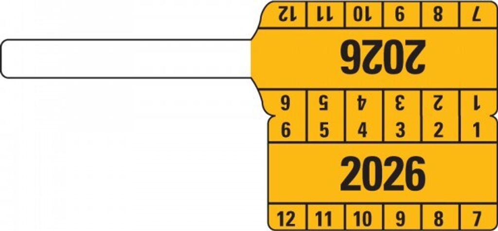 Dreifke Kabelprüfplakette 2026, gelb, Folie, selbstklebend, 65x30mm, 10 Stück