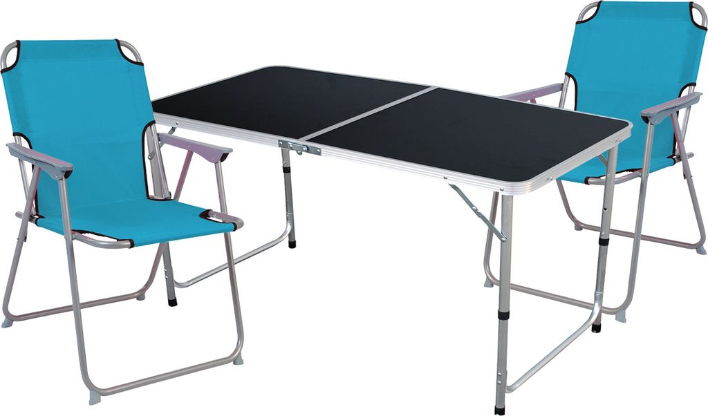 3-teiliges Campingmöbel Set Black Alu 120x60x58/70cm Petrol