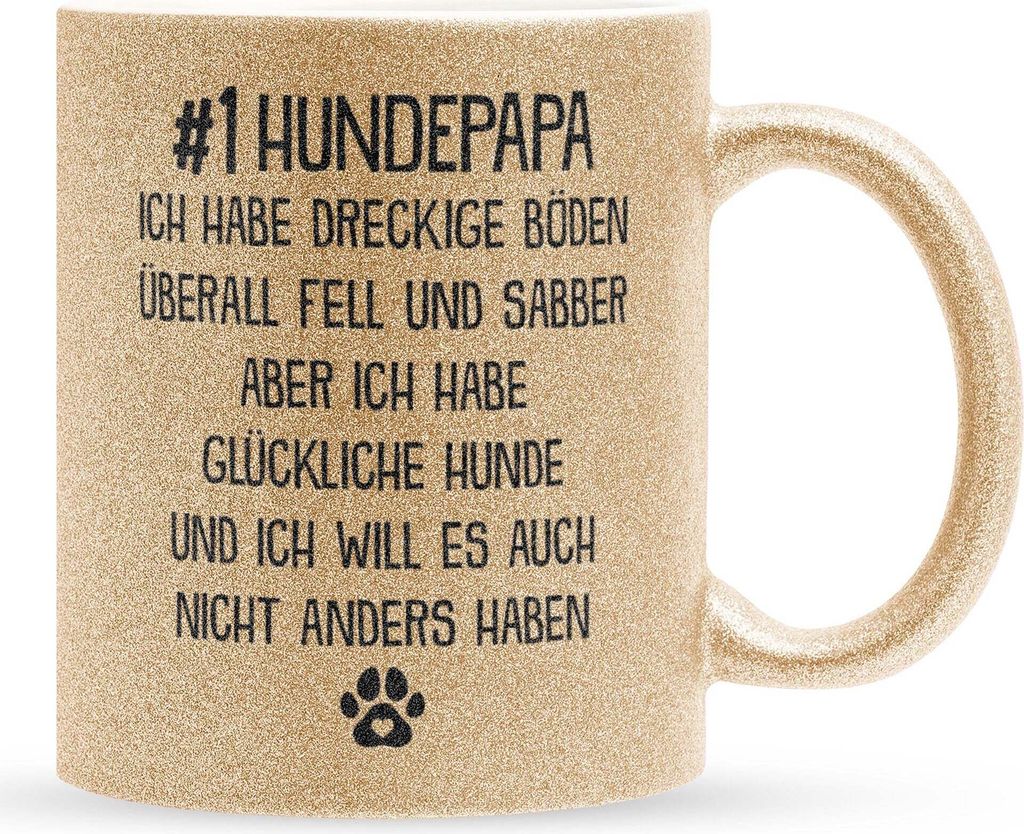 22Feels Glitzertasse Gold Bester Hundepapa Herrchen Geschenk Hundeliebe Welpe Kaffeetasse Hund Dog Dad Haferl Männer Geburtstag Vatertag Weihnacht...