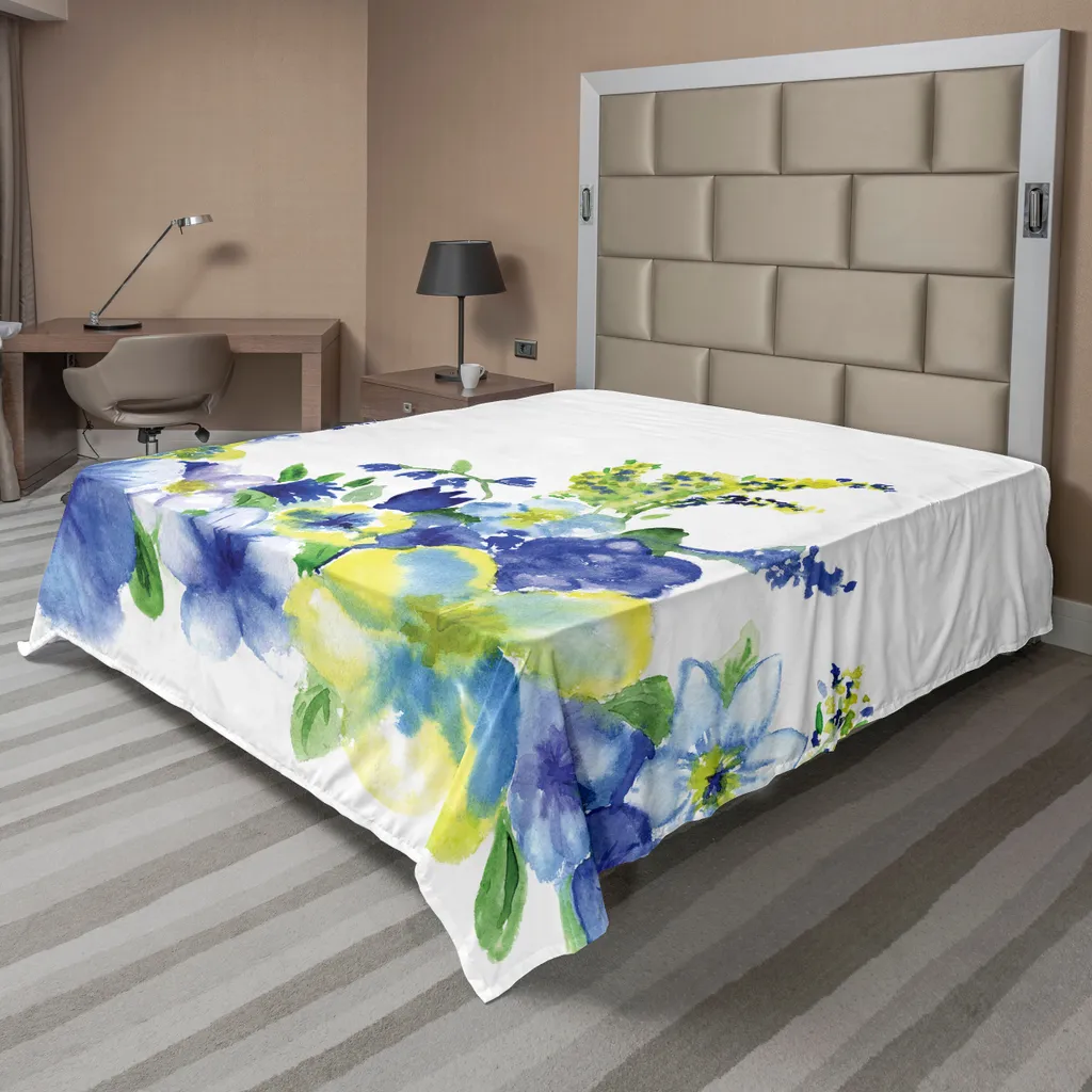 Lenzuolo Decorativo ABAKUHAUS 266x260 cm Fiori Natura Blu Giallo