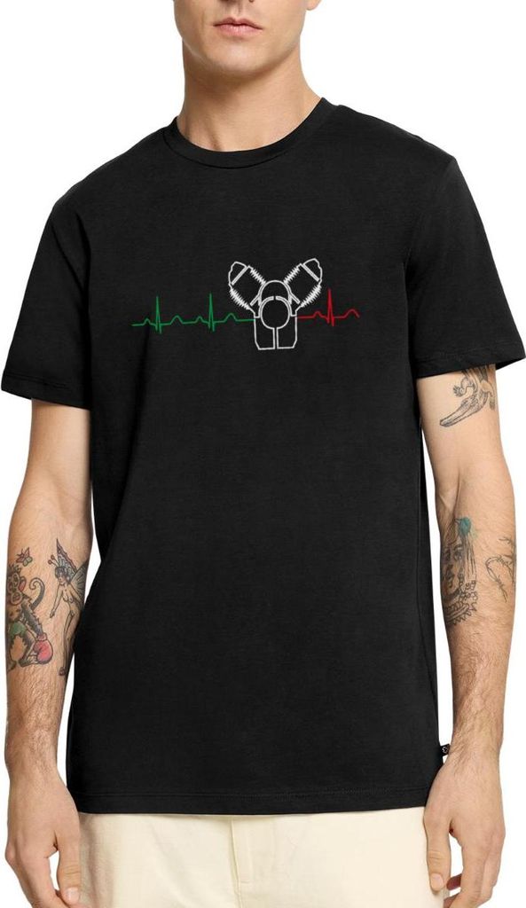 Spreadshirt Motorrad Rundmotor Heartbeat Italien Männer Premium T-Shirt, L, Schwarz