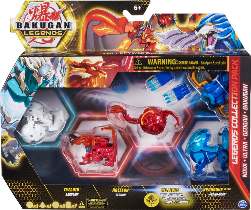 Bakugan 'Legends' 2023 Legends Collection 4er Pack mit 1 Nova Ball, 1 Basic Ball, 1 Geogan und 1 Ultra Ball mit Baku-Gear, unterschiedliche Variant...