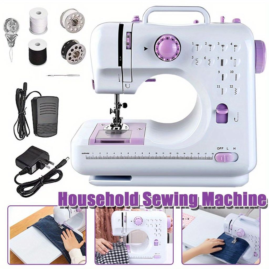 Nähmaschine, Handnähmaschine, Nähen Maschine, Strickmaschine, mit 2 Schalter und 12 Programme, Haushalt, mit 12 integrierten Sticharten, für An...