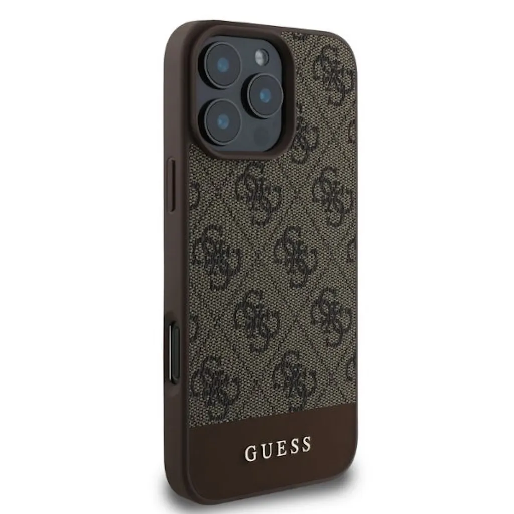 Guess iPhone 16 Pro Custodia 4G Bottom Stripe Marrone - Originale - 3
