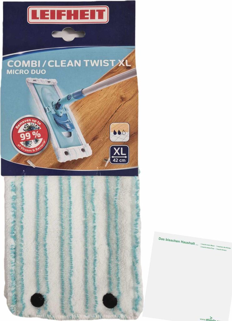 Leifheit Wischbezug Clean Twist XL micro duo, Bodenwischer Ersatzbezug 42cm Breite + usy Block