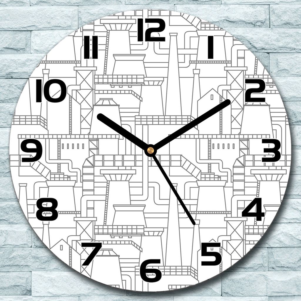 Wanduhr aus Glas Rund fi 30 stadt weiß schwarz Quarz Deko Schlafzimmer Büro