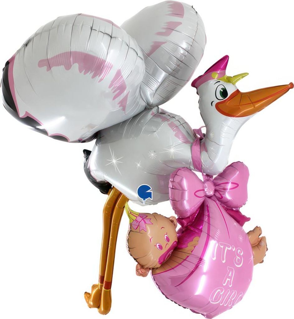49"/125cm 3D Folienballon Baby Girl Storch Produktbild 
