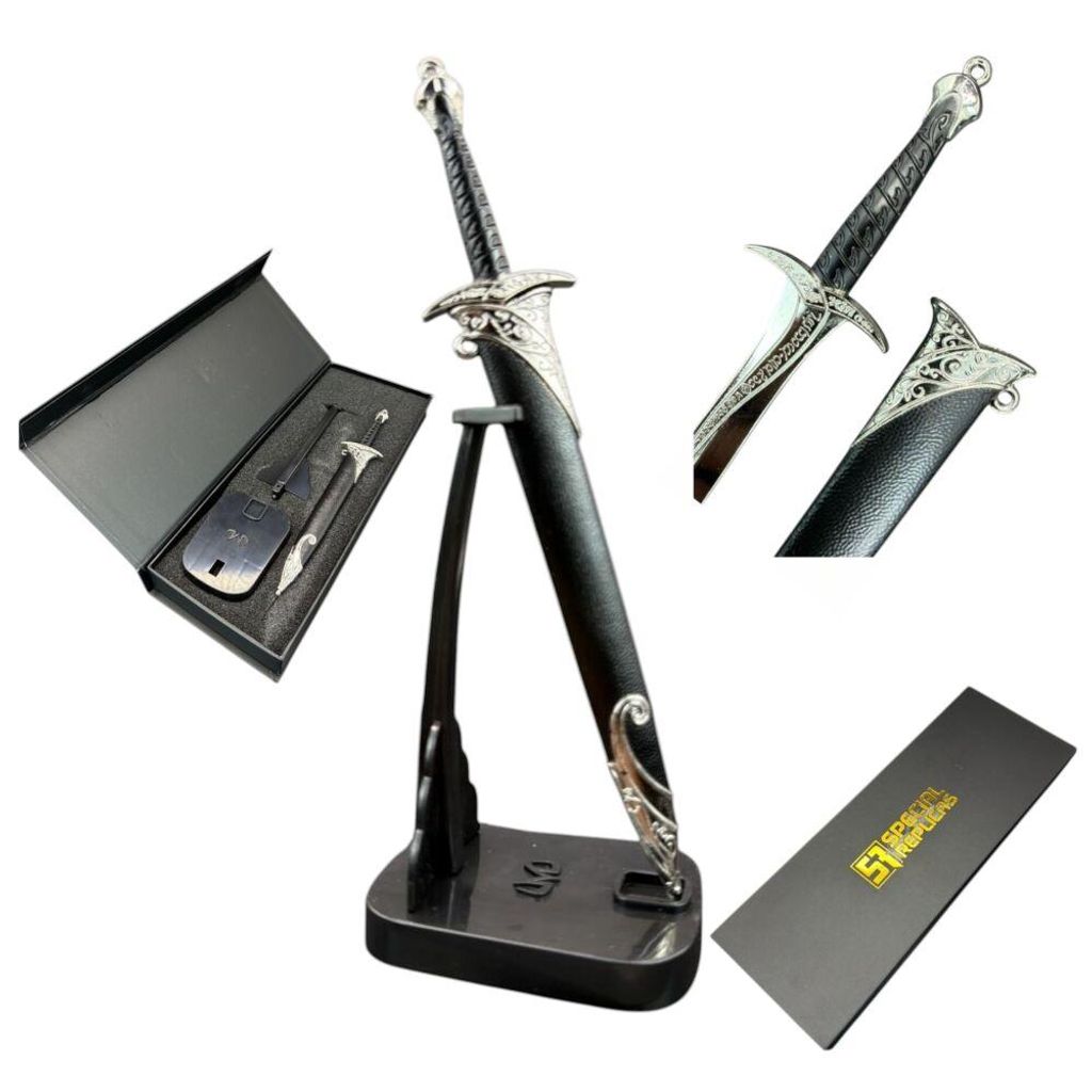 Mini Fantasy LoTR Brieföffner Bilbo Baggins Sting Schwert mit Scheide 18 cm – Metall, Ständer & Geschenkbox KW1124