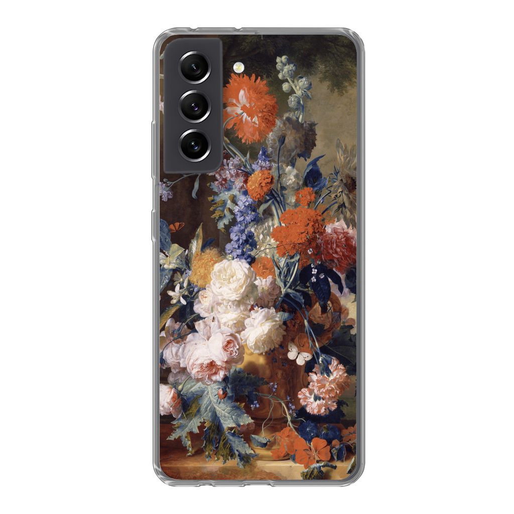 MuchoWow Handyhülle Schutzhülle Hülle für Samsung Galaxy S21 FE Stilleben mit Blumen - Malerei - Alte Meister Silikon Softcase Handy Hülle -...