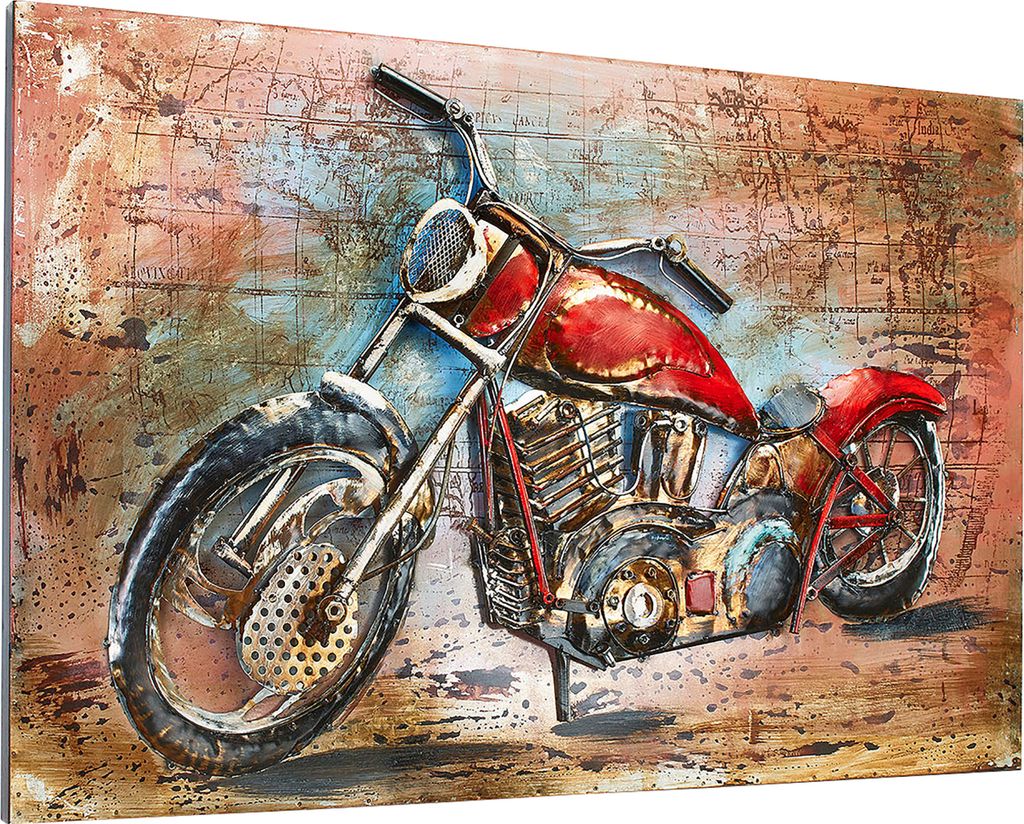 Kobolo Wandbild Wanddeko Metallbild 3D-Bild - BIKE - Metall - 108x72 cm - Motorrad Motorbike Street - Wohnzimmer Esszimmer Flur Vintage Geschenk
