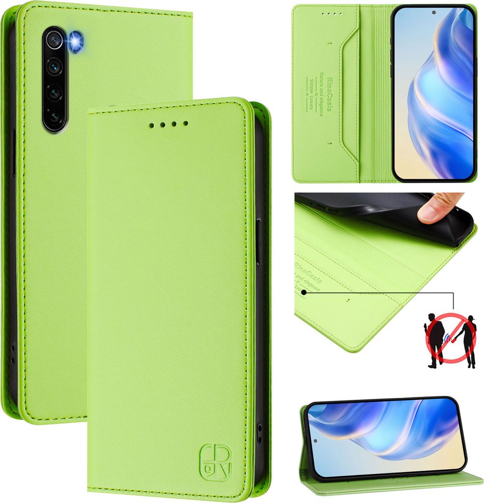 Lederhülle für Xiaomi Redmi Note 8 Hülle Flip Brieftasche Kartenfächern Ständer Schutzhülle Grün