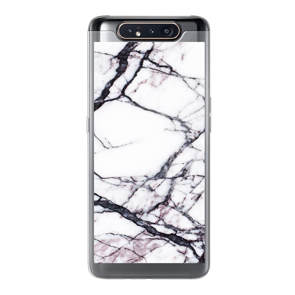 MuchoWow Handyhülle Schutzhülle Hülle für Samsung Galaxy A80 Marmor - Weiß - Stein Silikon Softcase Handy Hülle - Schutzdeckel
