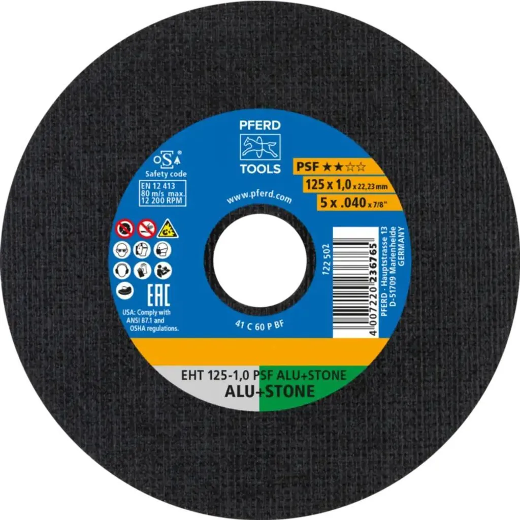PFERD TOOLS Disco da taglio EHT 125x1,0x22,23 mm linea retta uni. PSF ALU+STONE per alluminio/NE-metallo/pietra/PVC (10)