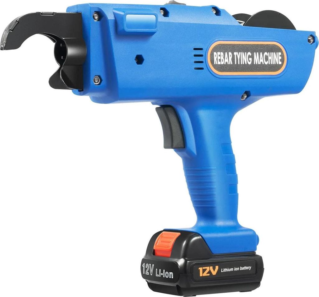 Automatische Bewehrungsbindemaschine - Elektrische Hand-Bindepistole - Spannbereich 8–34 mm - 2× 1800 mAh Akkus - Größe 28,5×7×23 cm - Blau