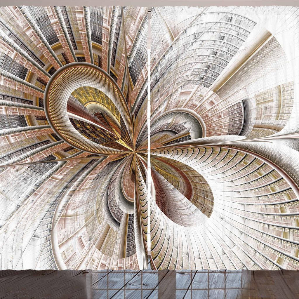 ARANDE Steampunk Gardine, Abstrakte Fraktal Grafik von fantastischen Verbogenen Formen und Linien Design, 280 x 245 cm, Mehrfarbig