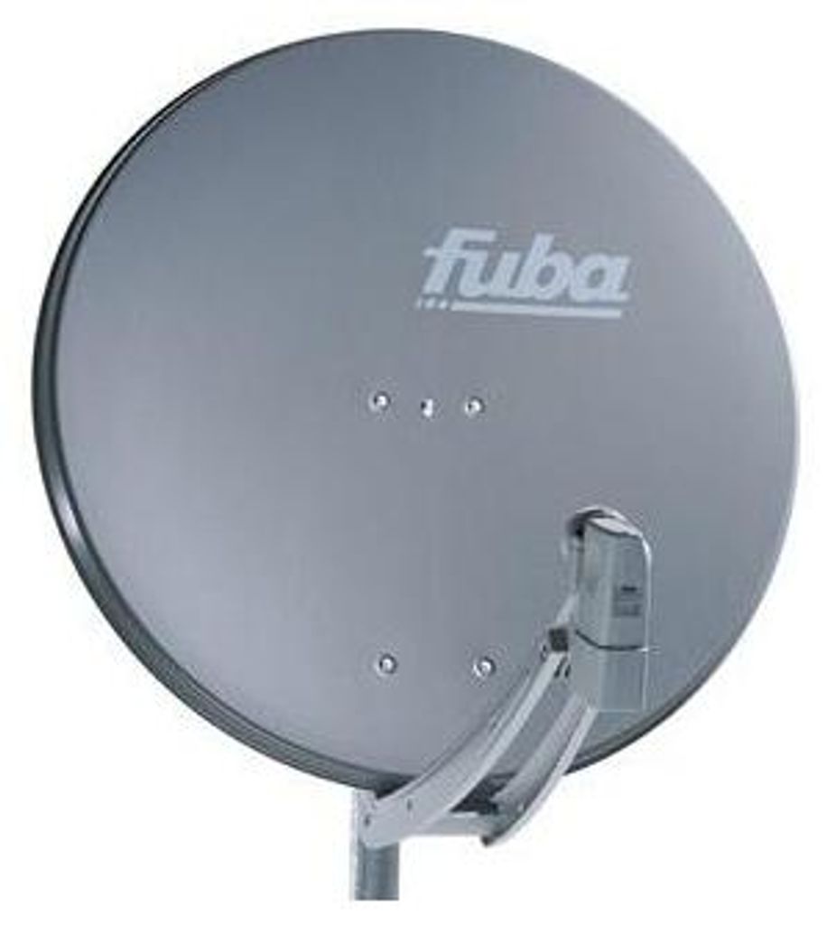 The back view of a satellite dish mounted on a pole.