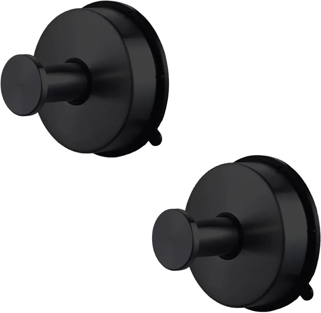 Porte-serviette à ventouse noir pour vitre de douche et carrelage