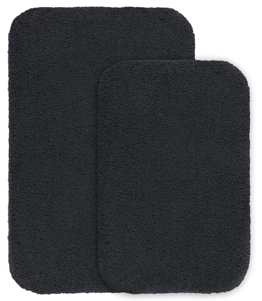 Tapis de bain antidérapant lot de 2 en microfibre noir 40x60 et 50x80 cm