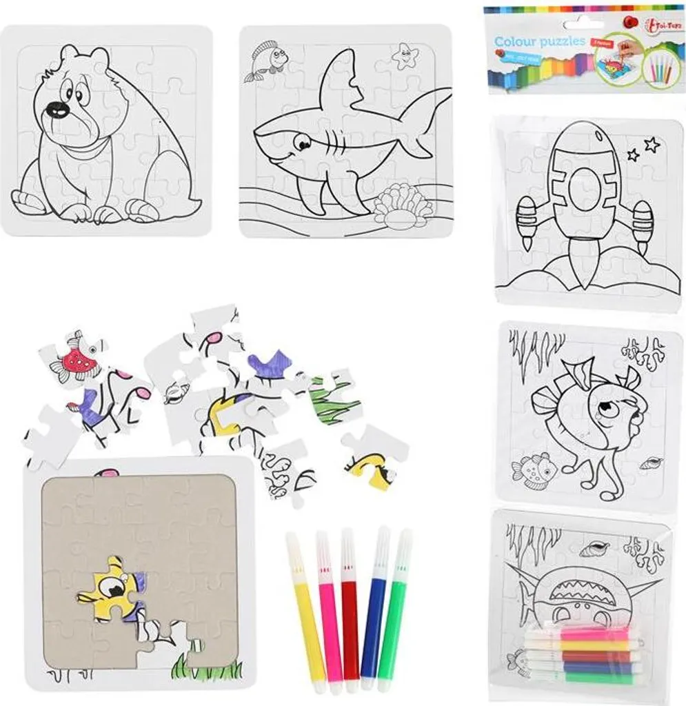 Puzzle créatif et énigmes à colorier Massamarkt TOI avec feutres inclus