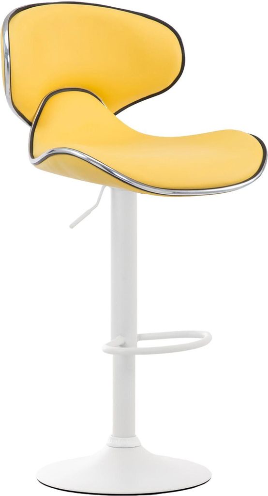 Moderner Barhocker - Hocker - Höhenverstellbar, bequemer Sitz mit Fußstütze | Farbe: gelb | Grundfarbe: weiß