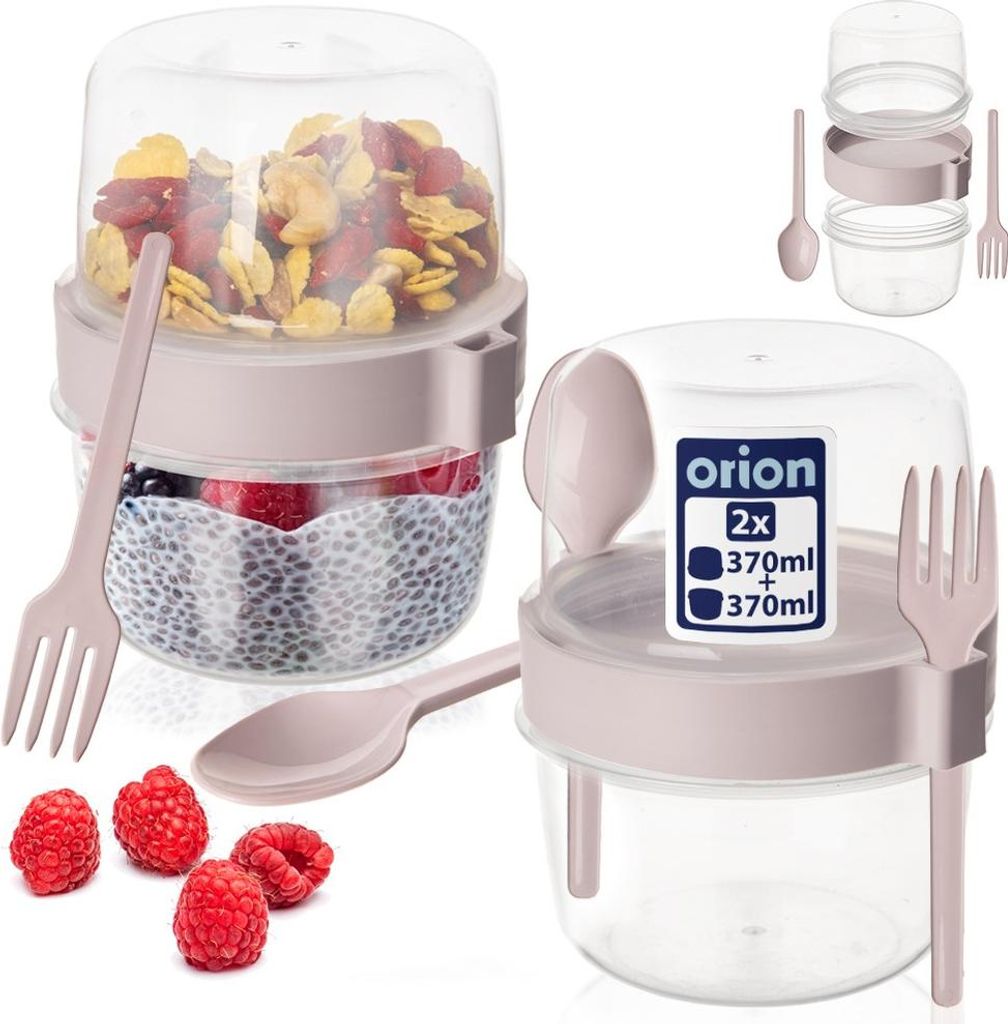 Orion | Joghurtbecher Mit Löffel - 2 Stück - 370 ml - Lunchbox - BPA-Frei - Müslibecher To Go