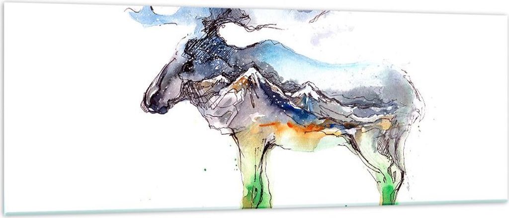 Bilder auf glas - Moose Berge Winter illustration - 140x50cm - Glasbilder - Wandbilder - Kunstdruck - zum Aufhängen bereit - Wanddekoration aus Gl...