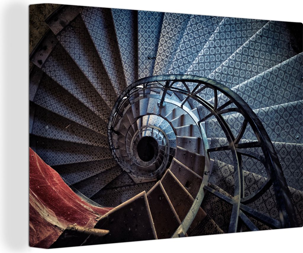 OneMillionCanvasses - Leinwandbilder - 140x90 cm, Eine Wendeltreppe in einem alten Schloss in Deutschland, Wandbilder Kunstdruck Wanddekoration -...