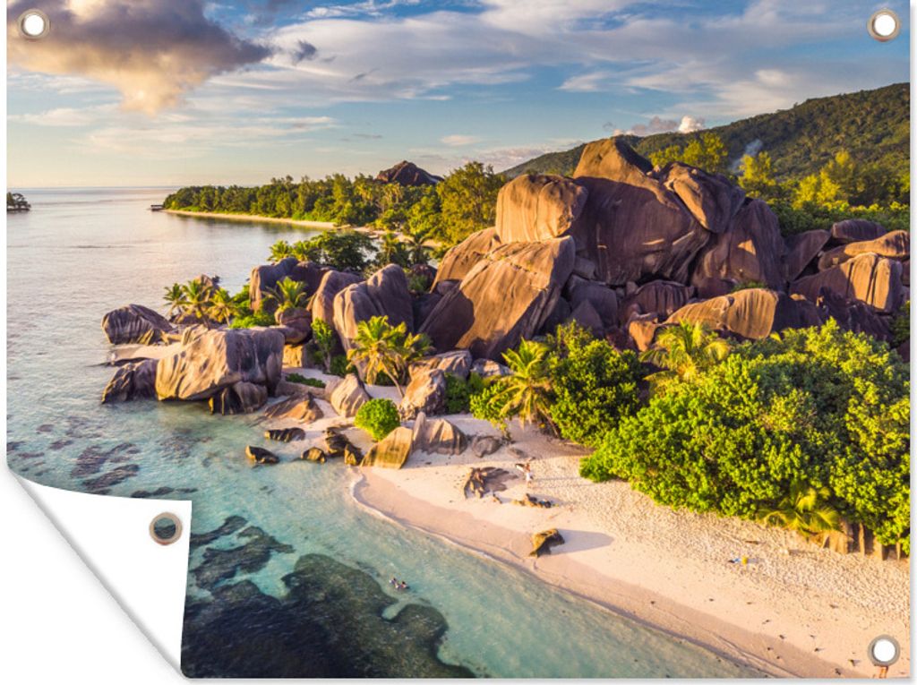 MuchoWow 80x60 cm Outdoor-Poster Gartendeko Sichtschutz Garten Poster für den Garten Strand - Steine - Pflanzen