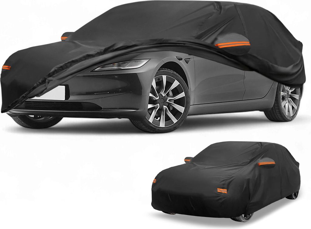 Autoabdeckung Wasserdicht Alle Wetter Automobil Au?en Anti-UV Sonne Regen Schutz Voll Au?enabdeckung fš¹r Tesla Model 3 Schwarz mit Reflektierend...