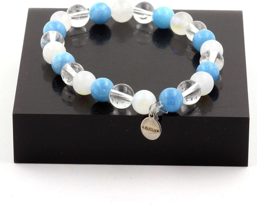 Armbandperlen Blauer Chalcedon + Quarz + Mondstein 8 mm