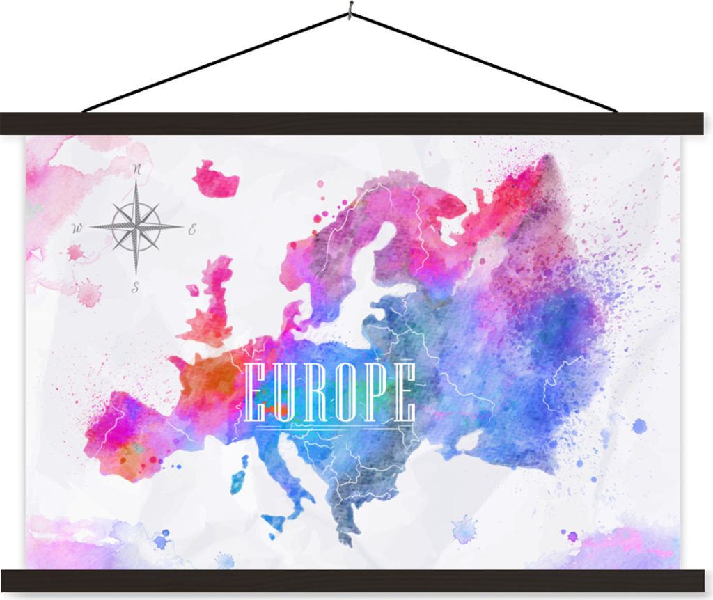 MuchoWow Textilposter Farben - Wasserfarben - Europa 60x40 cm mit schwarzem Rahmen - Hölzernes