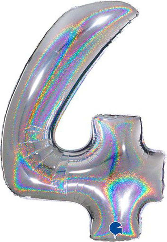 Riesenzahl Folienballon 40"/102cm | Holo Silber Zahl: 4 Produktbild 