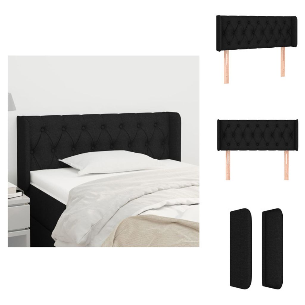 vidaXL Kopfteil mit Ohren Schwarz 103x16x78/88 cm Stoff - Kopf- & Fußenden