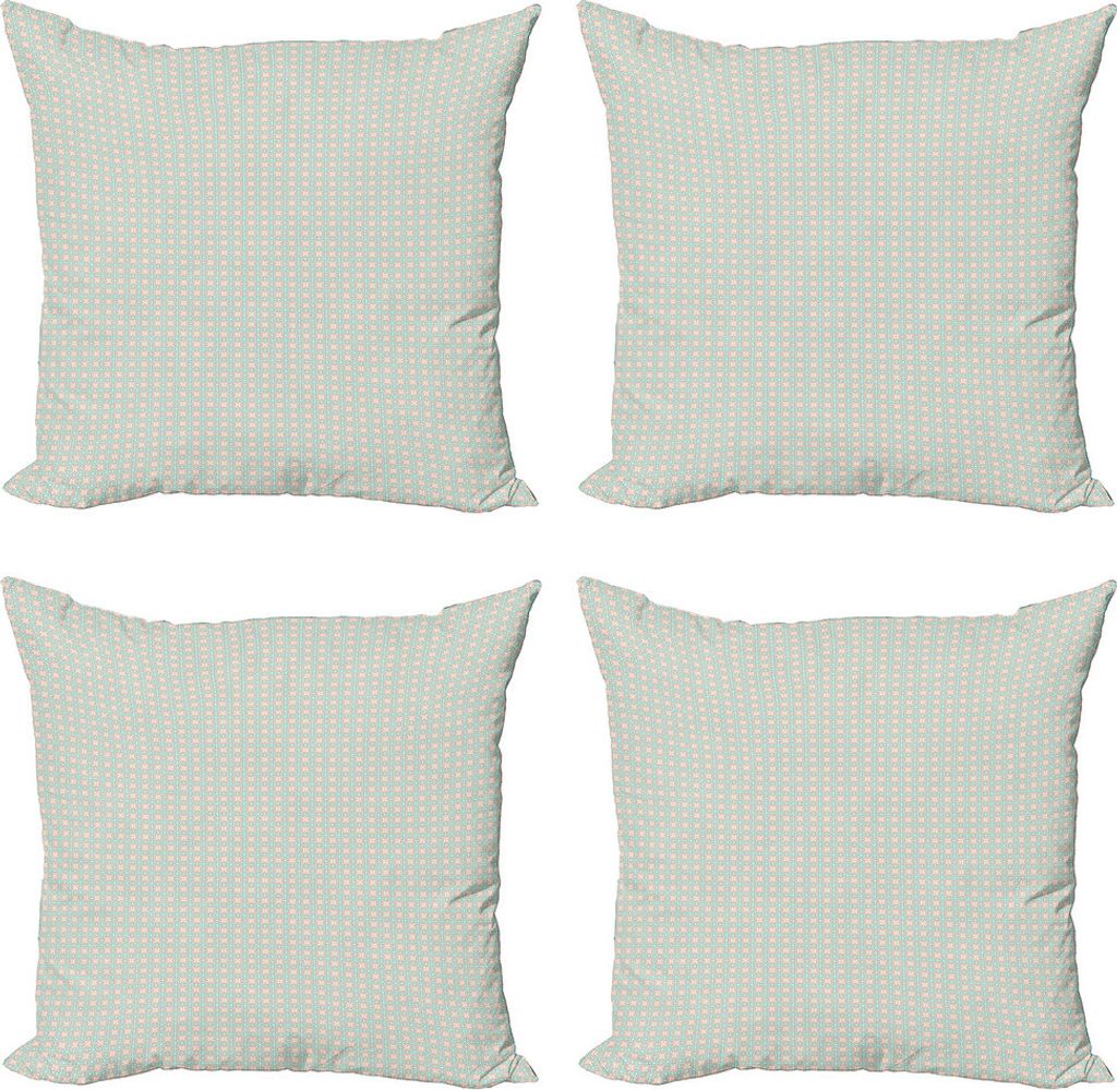 ABAKUHAUS Geometrisch Kissenbezug Set (4 Stück), Chevron Zigzags Motiv, Moderner Doppelseitiger Digitaldruck, 50 cm x 50 cm, Ivory Coral und Seafoam