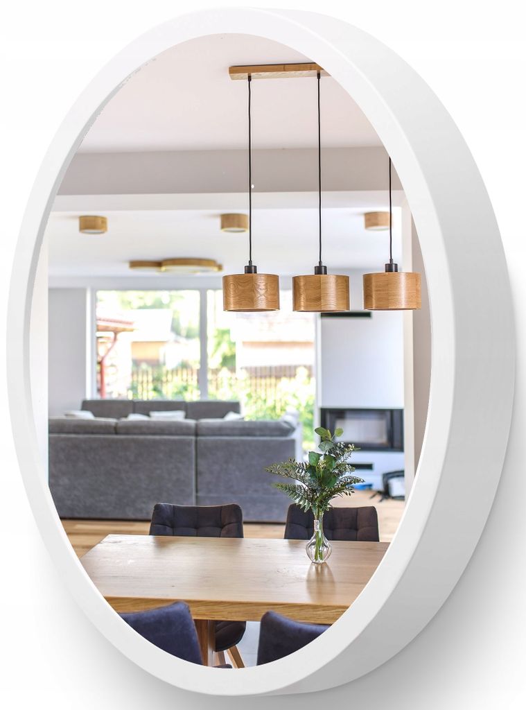 STOLARNIA PIKA Wandspiegel mit Holzrahmen (∅37 cm) - Spiegel Rund Holz Weiß - Kleine Runder Badspiegel für Badezimmer, Flur, Wohnzimmer, Schlaf...
