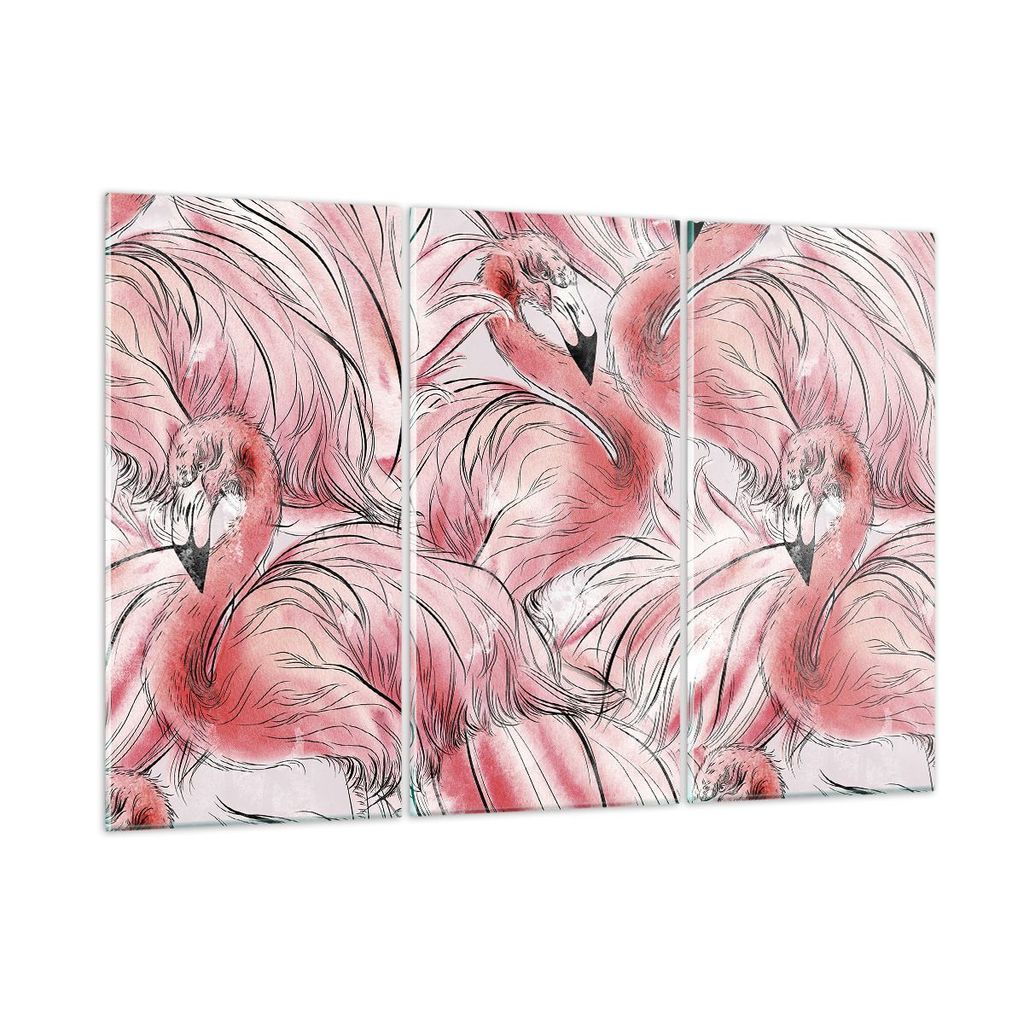 Bilder auf glas - 3 Teile - Flamingo Pink Exotik - 165x110cm - Glasbilder - Wandbilder - Bilder - zum Aufhängen bereit - Wanddekoration aus Glas -...