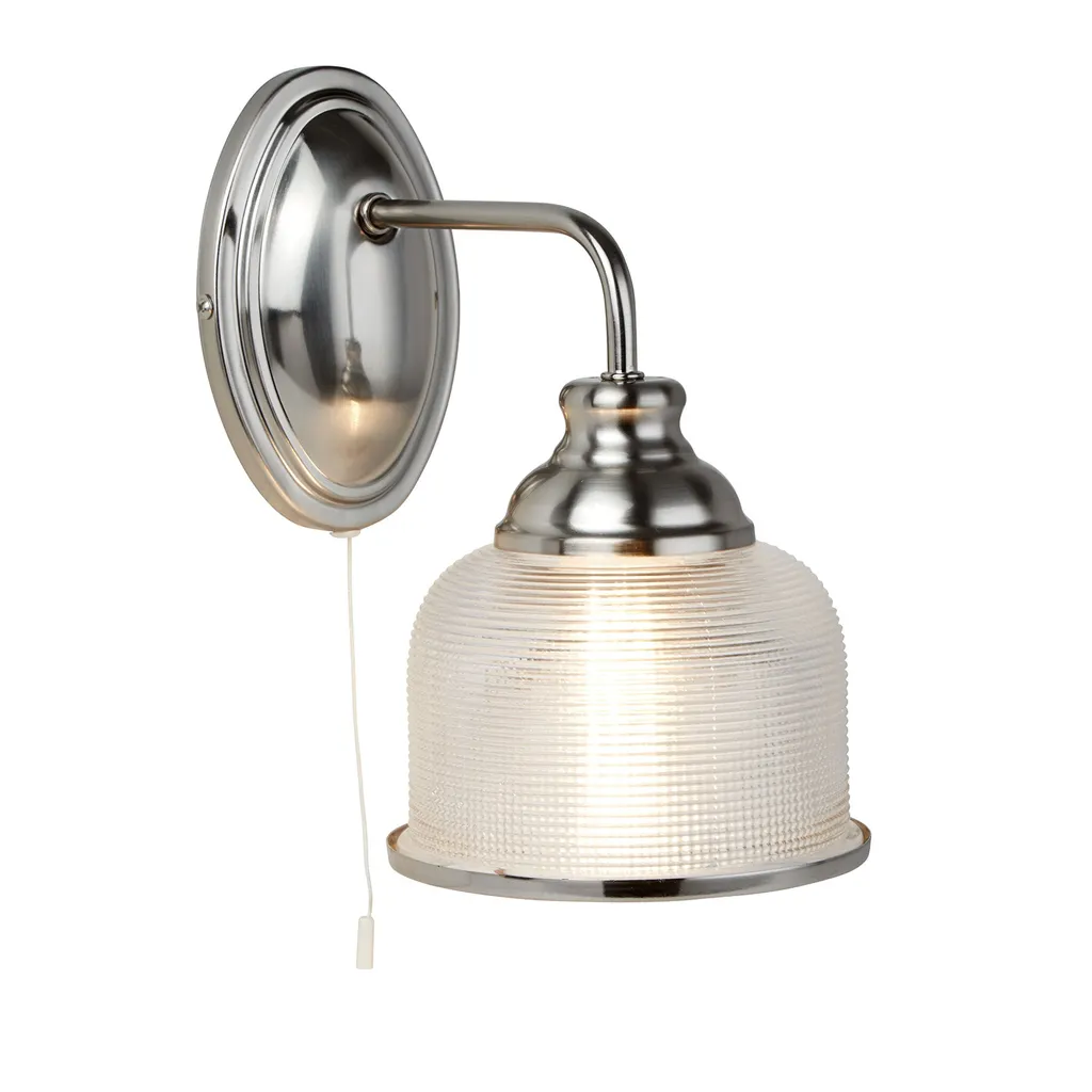 Bistro II Applique à 1 flamme nickel mat avec abat-jour verre et tirette