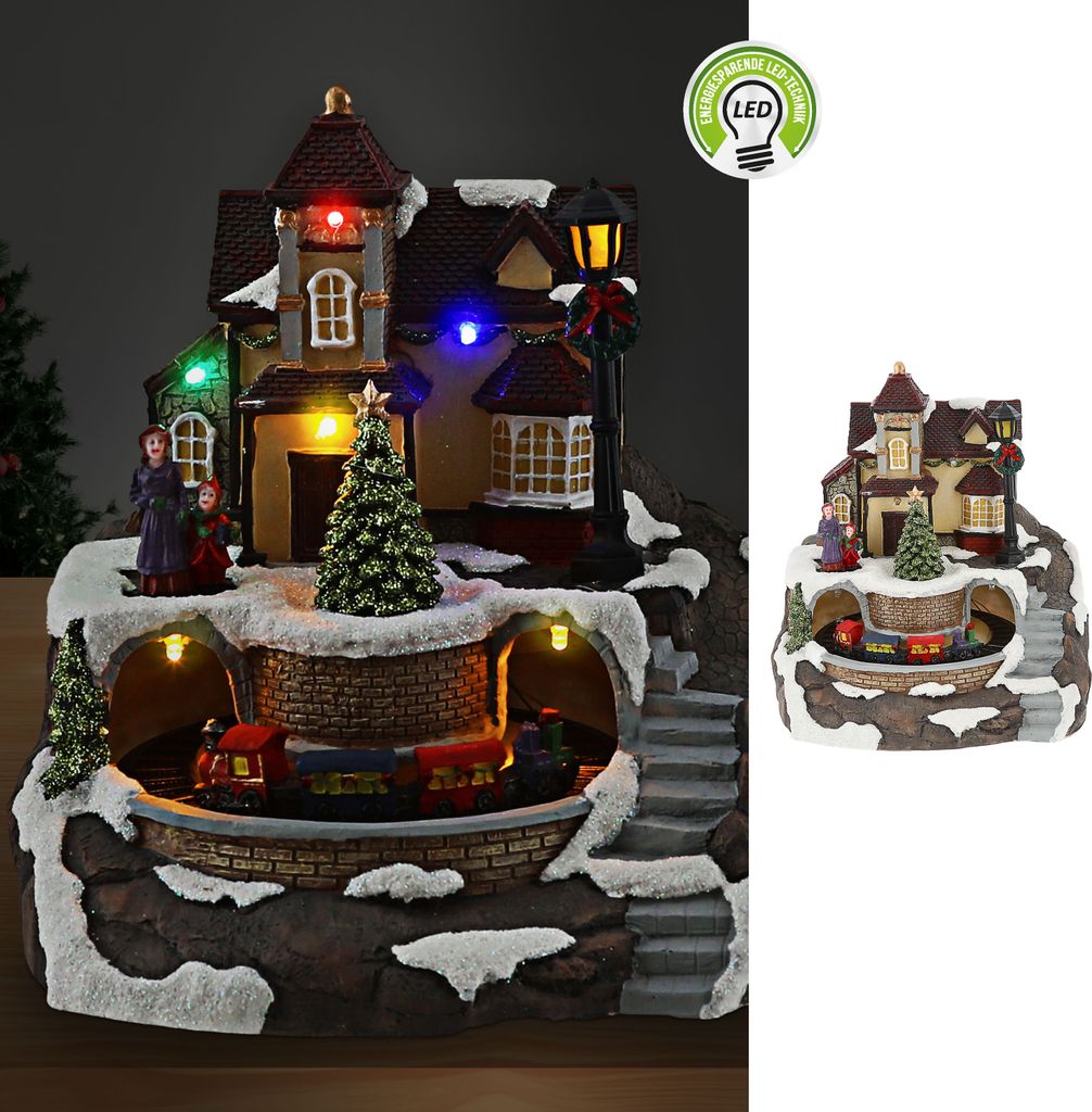 LED Winterlandschaft drehender Zug Treppe 17,5x20cm Produktbild 