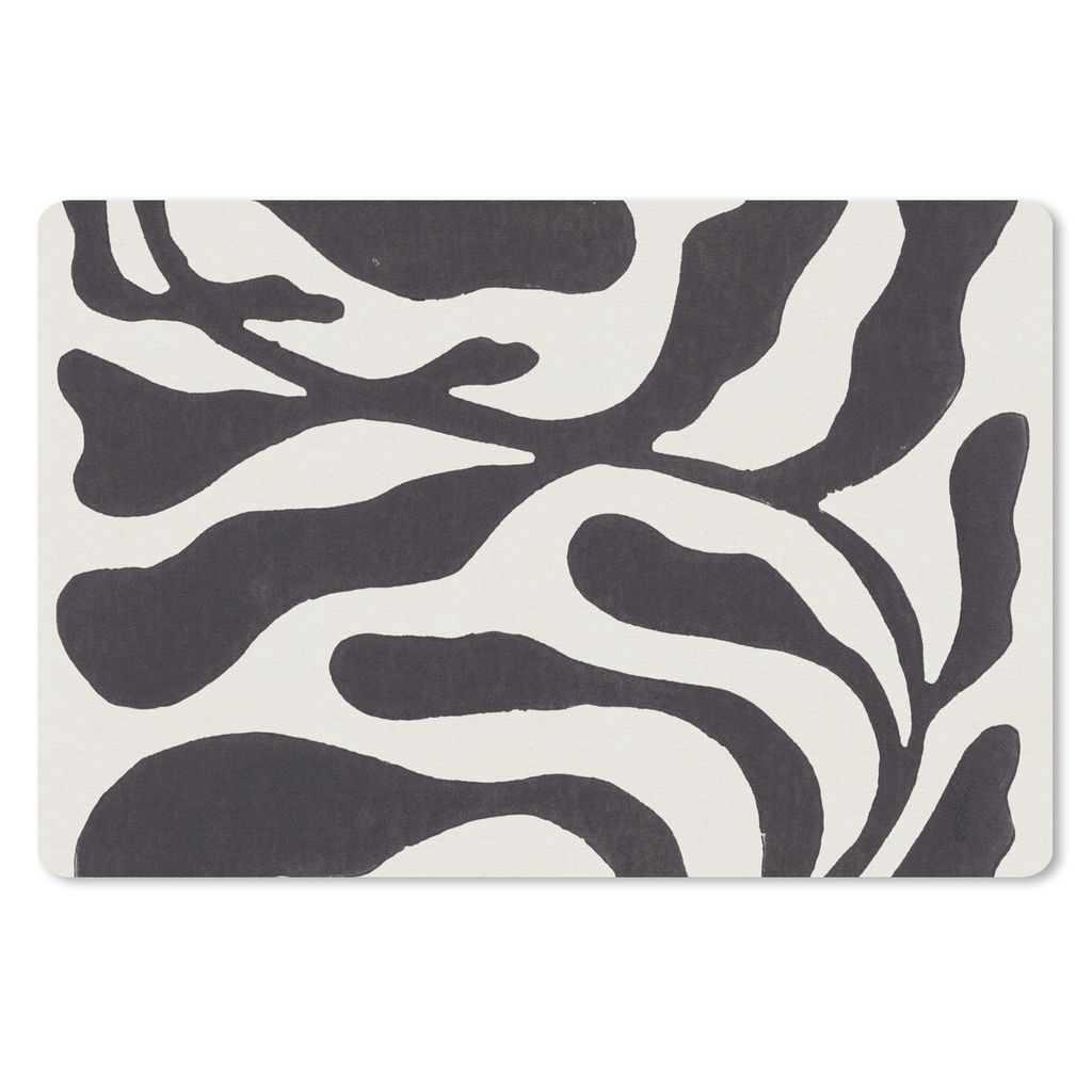 MuchoWow Schreibtischunterlage Blätter - Pflanze - Pastell - Schwarz 60x40 cm - XXL Mauspad - Großes Mauspad
