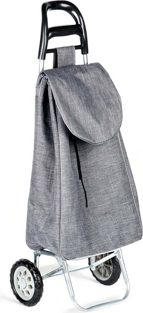 A gray shopping trolley with a black handle and silver frame, shown against a white background.