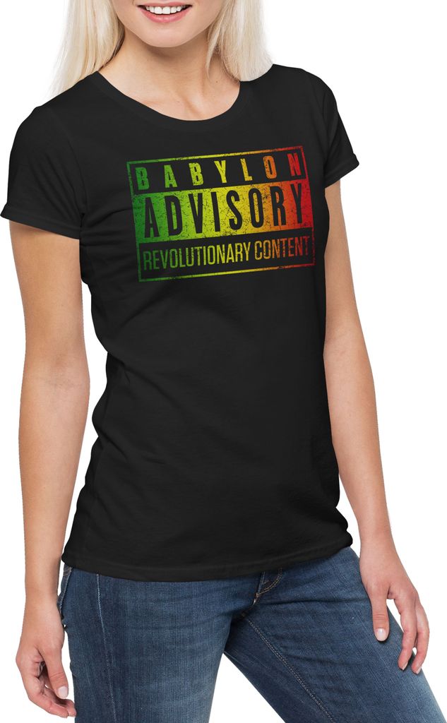 Urban Backwoods Babylon Advisory, Damen T-Shirt, Farbe: Schwarz, Größe: 2XL