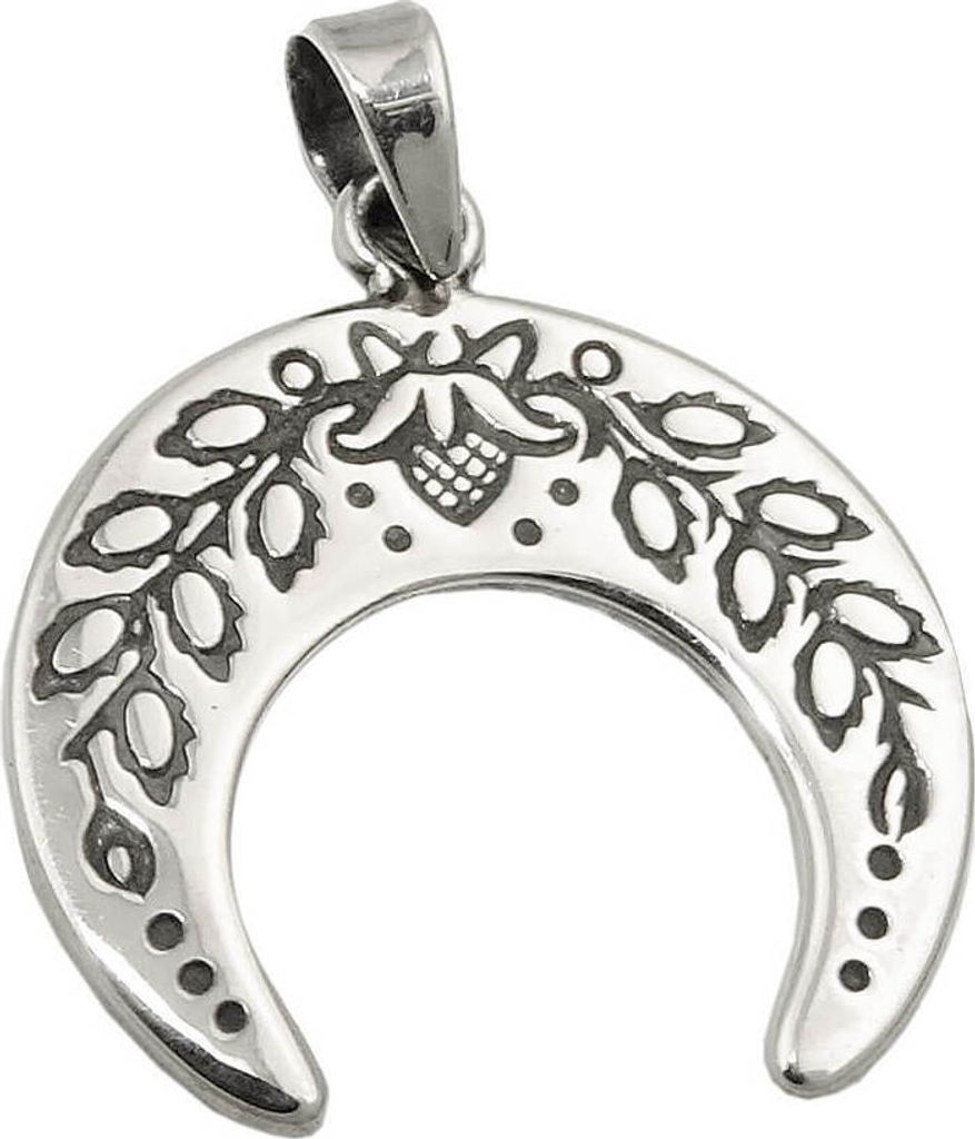 Anhänger Viertelmond Mondsichel mit Blumen 17x18mm aus 925 Silber geschwärzt