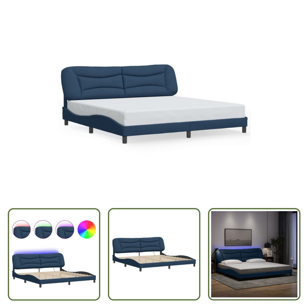 The Living Store Bettgestell mit LED Blau 200x200 cm Stoff