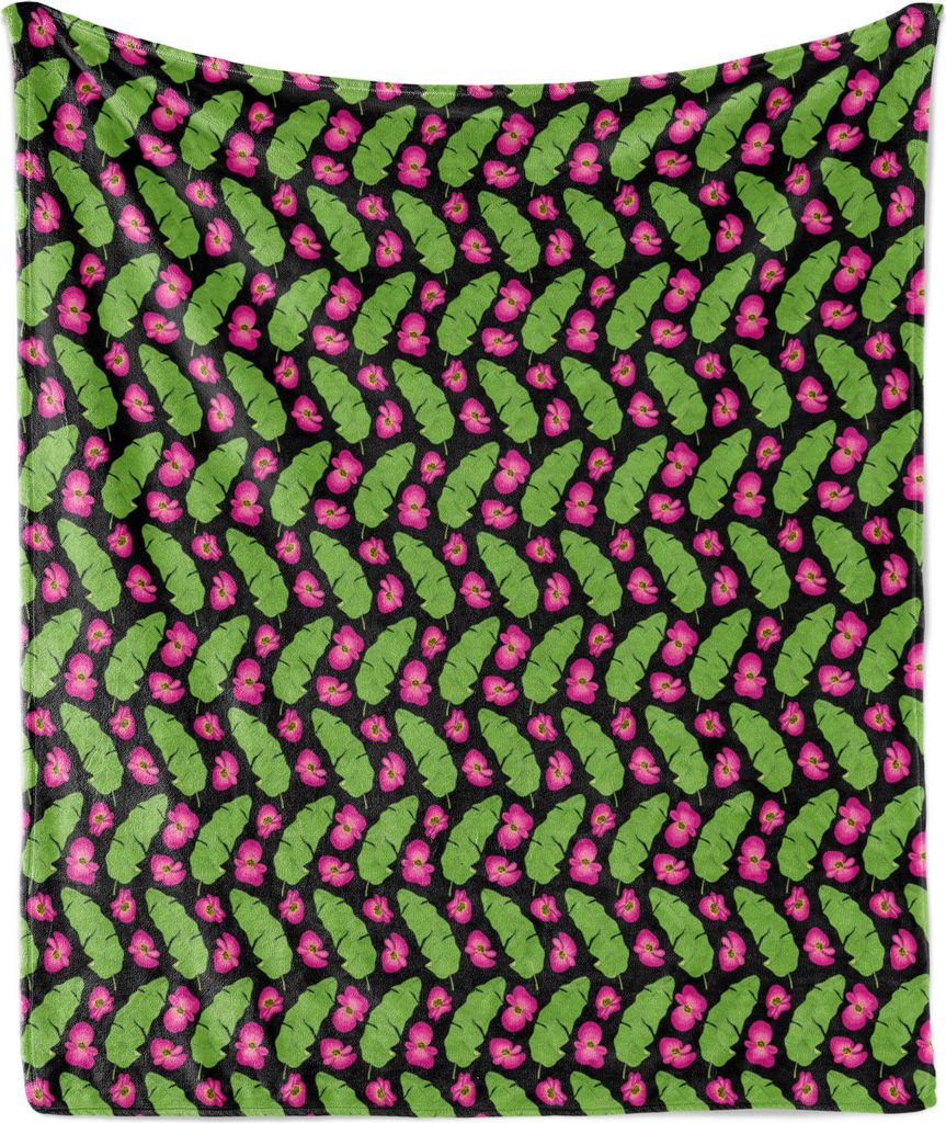 ABAKUHAUS Blumen Weich Flanell Fleece Decke, Cartoon-Stil-Konzept von Long Hawaiian Pflanzen und Blumen, 175 x 230 cm, Gelb Rosa