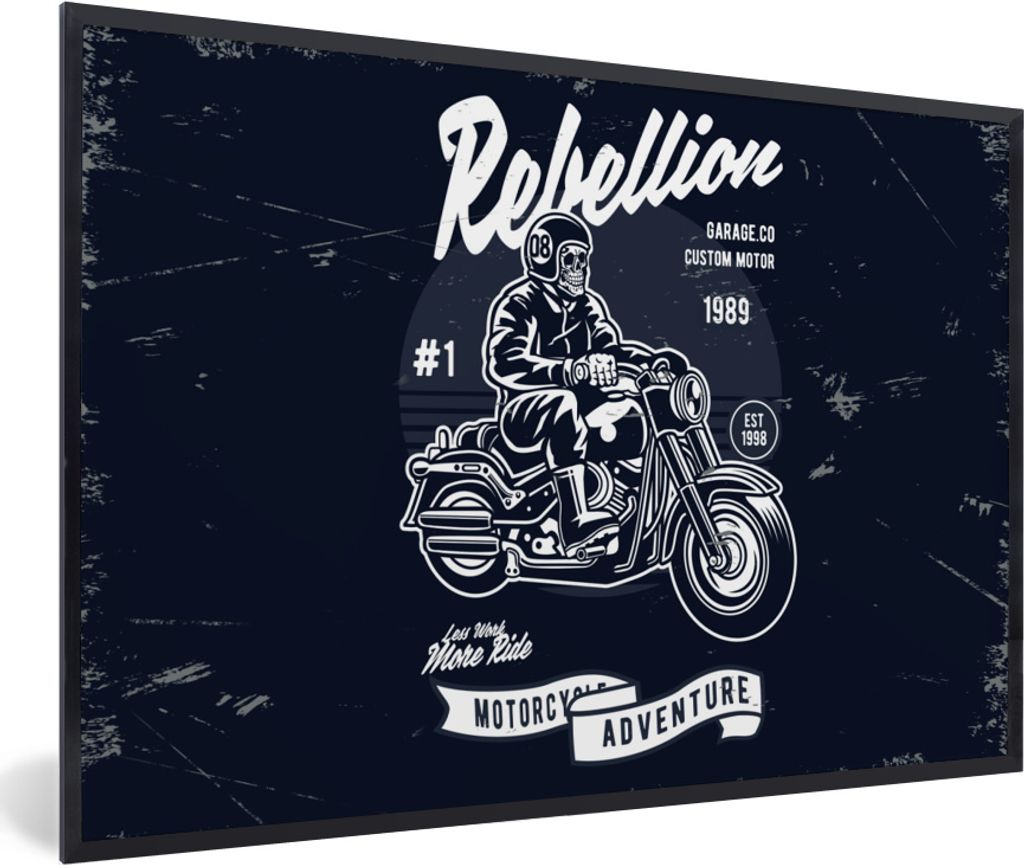 MuchoWow MuchoWow Gerahmtes Poster Motorrad - Männer - Vintage 30x20 cm - Poster mit zchwarzem Bilderrahmen - Kunstdruck - Bild-Poster